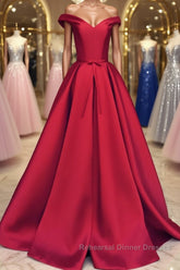 Off the Shoulder Red Long Semi Formal Prom Dresses, Red Long Formal Evening Dresses